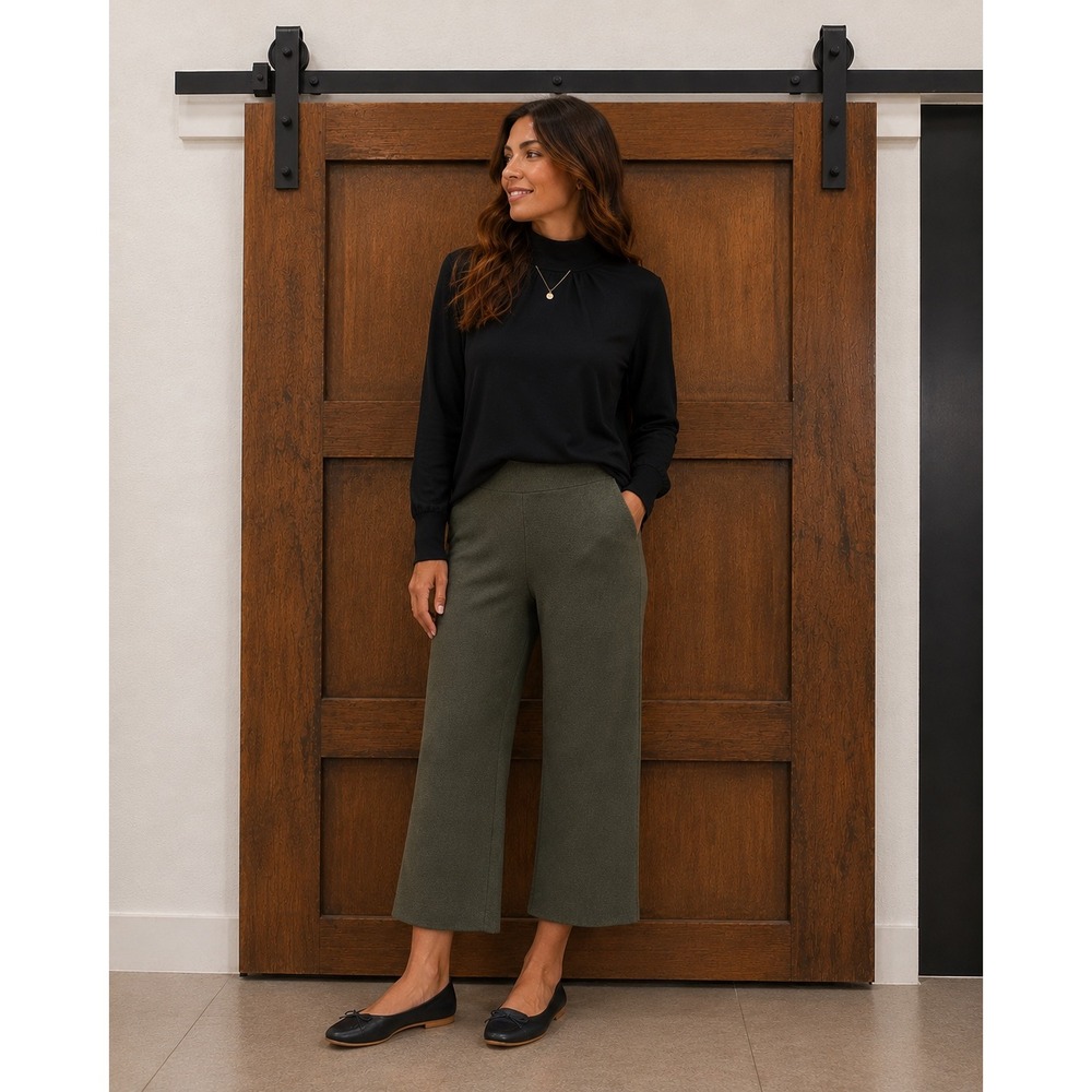 LOFT Olive Green Knit Wide Leg Culottes High Rise Cropped Pants Womens Small